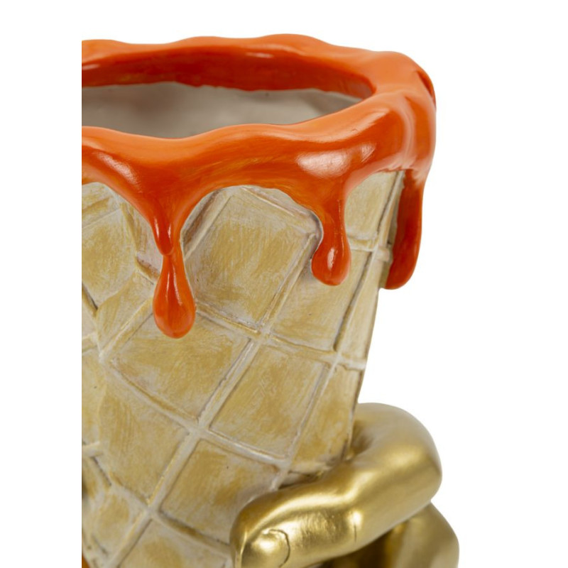 Cache pot design moderne Cornet à glace Hauteur 21 cm Résine Doré Beige Orange Cono 