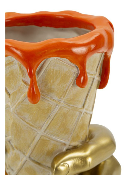 Cache pot design moderne Cornet à glace Hauteur 21 cm Résine Doré Beige Orange Cono 