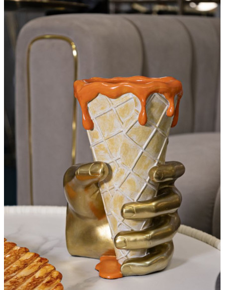 Cache pot design moderne Cornet à glace Hauteur 21 cm Résine Doré Beige Orange Cono 