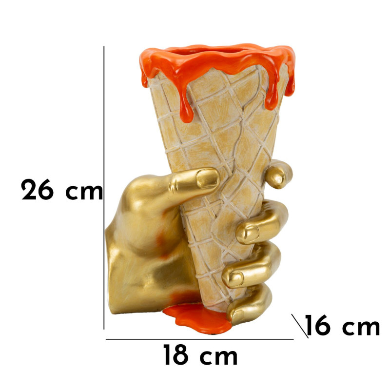 Cache pot design moderne Cornet à glace Hauteur 21 cm Résine Doré Beige Orange Cono 