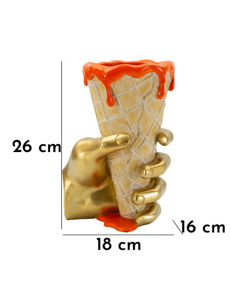 Cache pot design moderne Cornet à glace Hauteur 21 cm Résine Doré Beige Orange Cono 