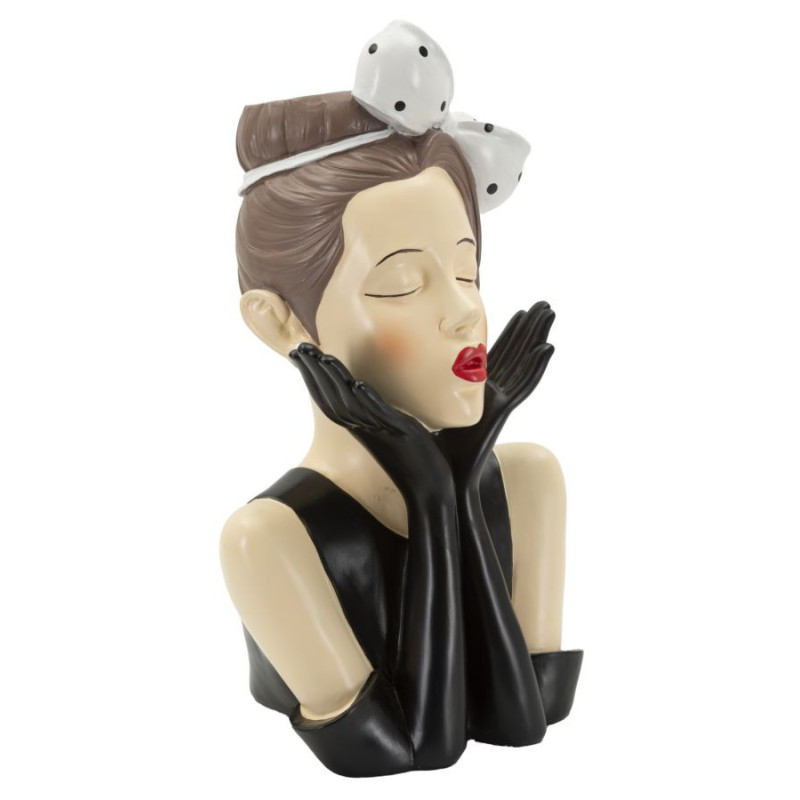 Vase moderne chic Femme Hauteur 30 cm Résine Noir Beige Blanc Hollywood 