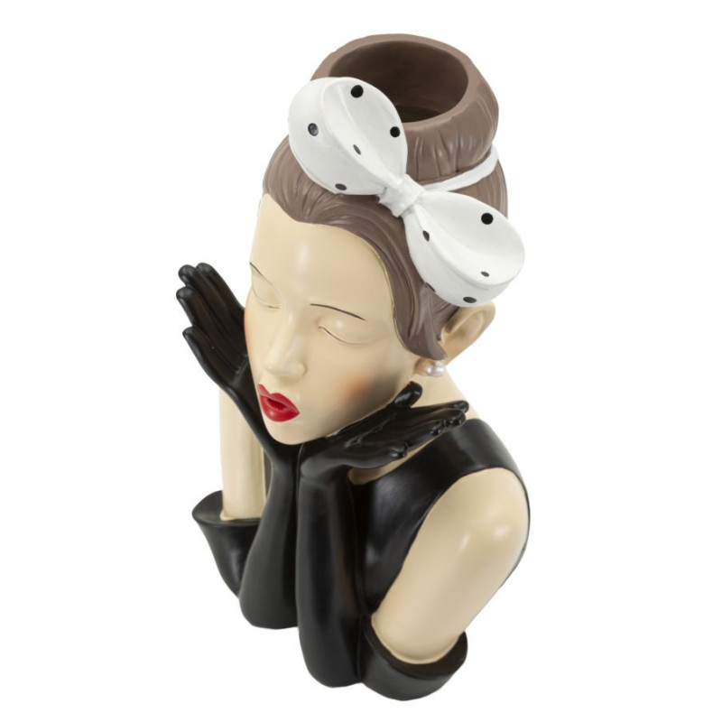 Vase moderne chic Femme Hauteur 30 cm Résine Noir Beige Blanc Hollywood 