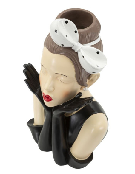 Vase moderne chic Femme Hauteur 30 cm Résine Noir Beige Blanc Hollywood 