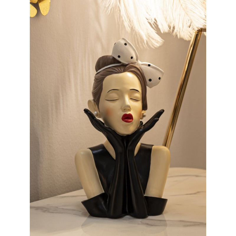 Vase moderne chic Femme Hauteur 30 cm Résine Noir Beige Blanc Hollywood 