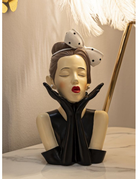 Vase moderne chic Femme Hauteur 30 cm Résine Noir Beige Blanc Hollywood 