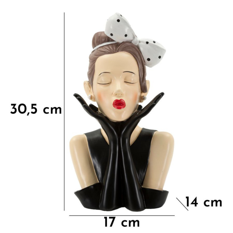 Vase moderne chic Femme Hauteur 30 cm Résine Noir Beige Blanc Hollywood 