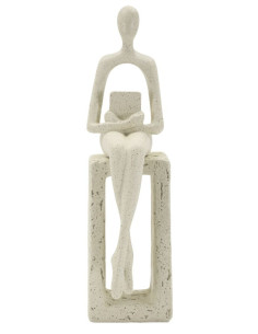 Statuette déco abstraite Personnage avec livre Hauteur 24 cm Résine Blanc crème Stons 
