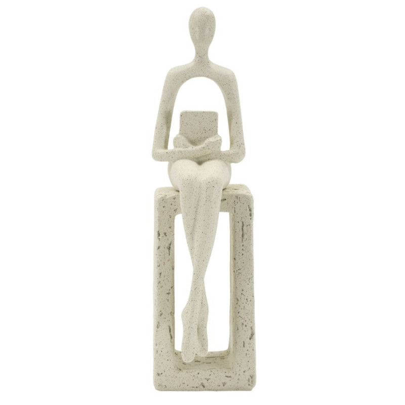 Statuette déco abstraite Personnage avec livre Hauteur 24 cm Résine Blanc crème Stons 