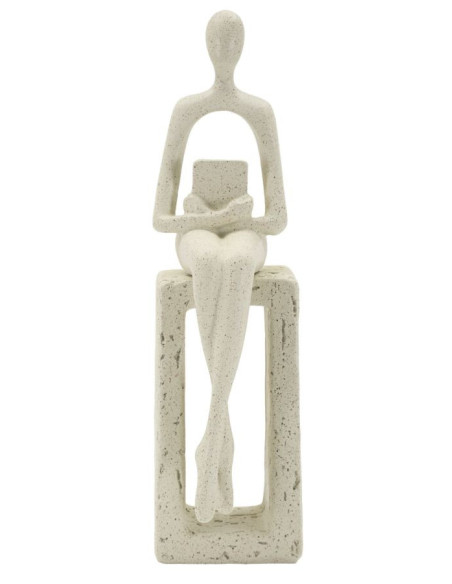 Statuette déco abstraite Personnage avec livre Hauteur 24 cm Résine Blanc crème Stons 