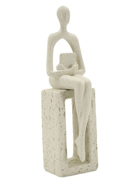 Statuette déco abstraite Personnage avec livre Hauteur 24 cm Résine Blanc crème Stons 