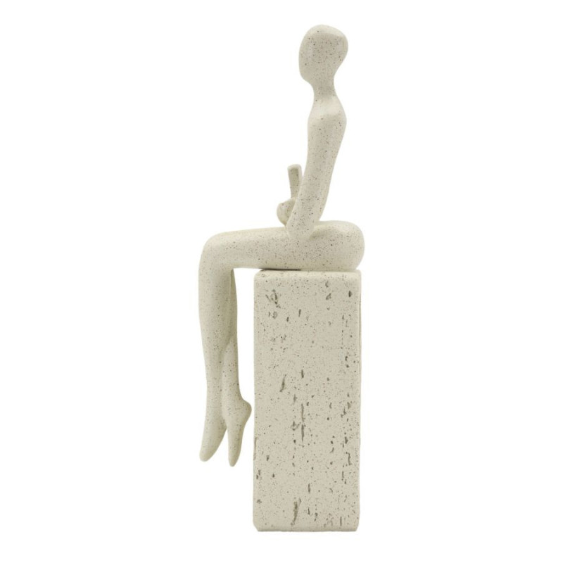 Statuette déco abstraite Personnage avec livre Hauteur 24 cm Résine Blanc crème Stons 