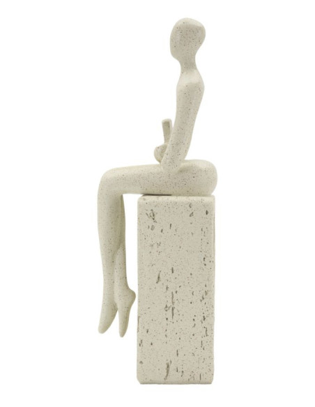 Statuette déco abstraite Personnage avec livre Hauteur 24 cm Résine Blanc crème Stons 