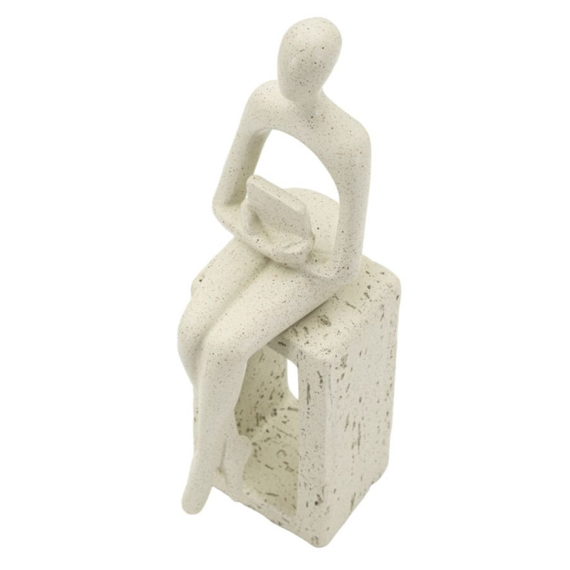 Statuette déco abstraite Personnage avec livre Hauteur 24 cm Résine Blanc crème Stons 