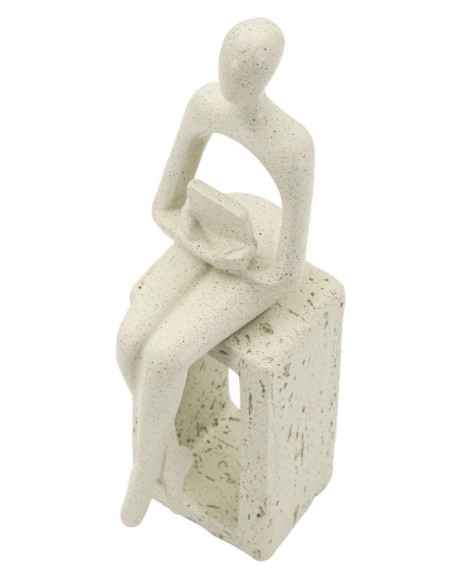 Statuette déco abstraite Personnage avec livre Hauteur 24 cm Résine Blanc crème Stons 