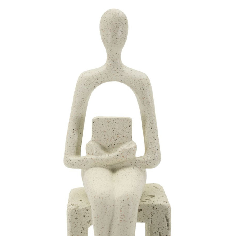 Statuette déco abstraite Personnage avec livre Hauteur 24 cm Résine Blanc crème Stons 