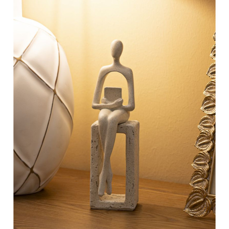 Statuette déco abstraite Personnage avec livre Hauteur 24 cm Résine Blanc crème Stons 
