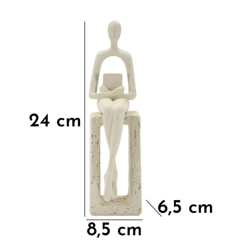 Statuette déco abstraite Personnage avec livre Hauteur 24 cm Résine Blanc crème Stons 