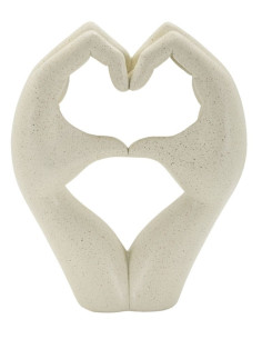 Sculpture moderne Mains Coeur Hauteur 20 cm Résine Blanc crème Stons 