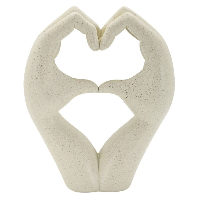 Sculpture moderne Mains Coeur Hauteur 20 cm Résine Blanc crème Stons 