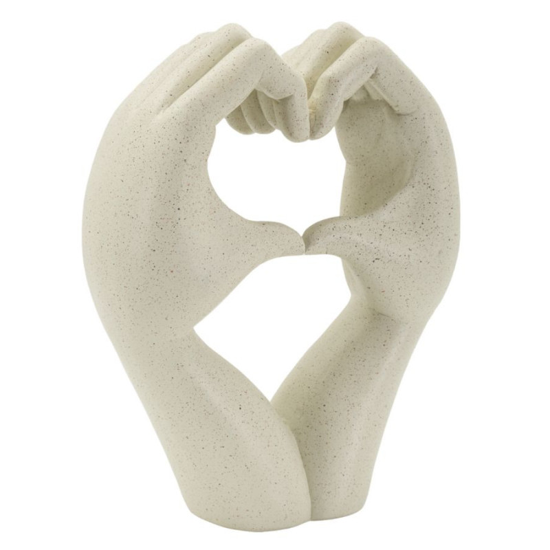 Sculpture moderne Mains Coeur Hauteur 20 cm Résine Blanc crème Stons 