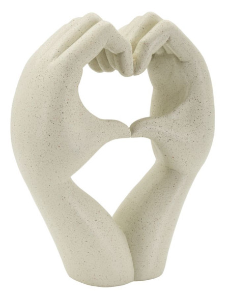 Sculpture moderne Mains Coeur Hauteur 20 cm Résine Blanc crème Stons 