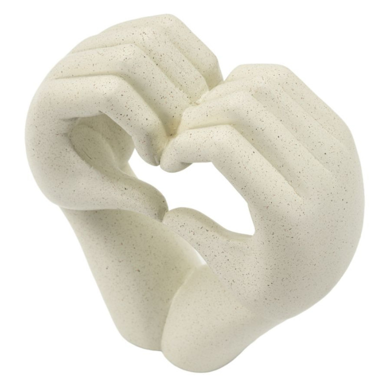 Sculpture moderne Mains Coeur Hauteur 20 cm Résine Blanc crème Stons 
