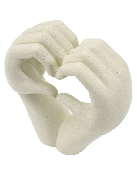 Sculpture moderne Mains Coeur Hauteur 20 cm Résine Blanc crème Stons 