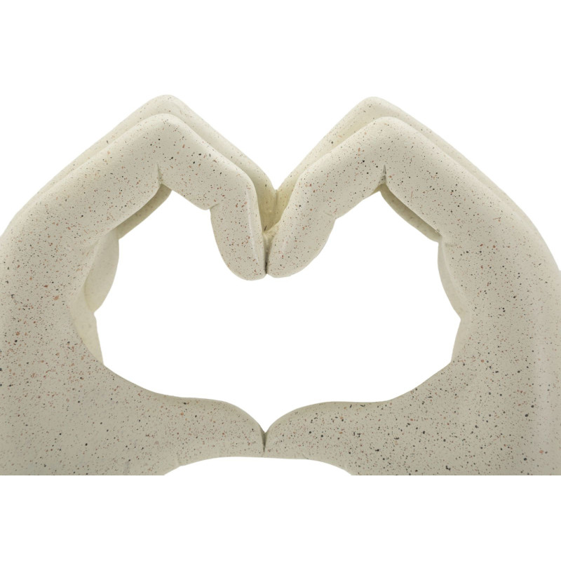 Sculpture moderne Mains Coeur Hauteur 20 cm Résine Blanc crème Stons 