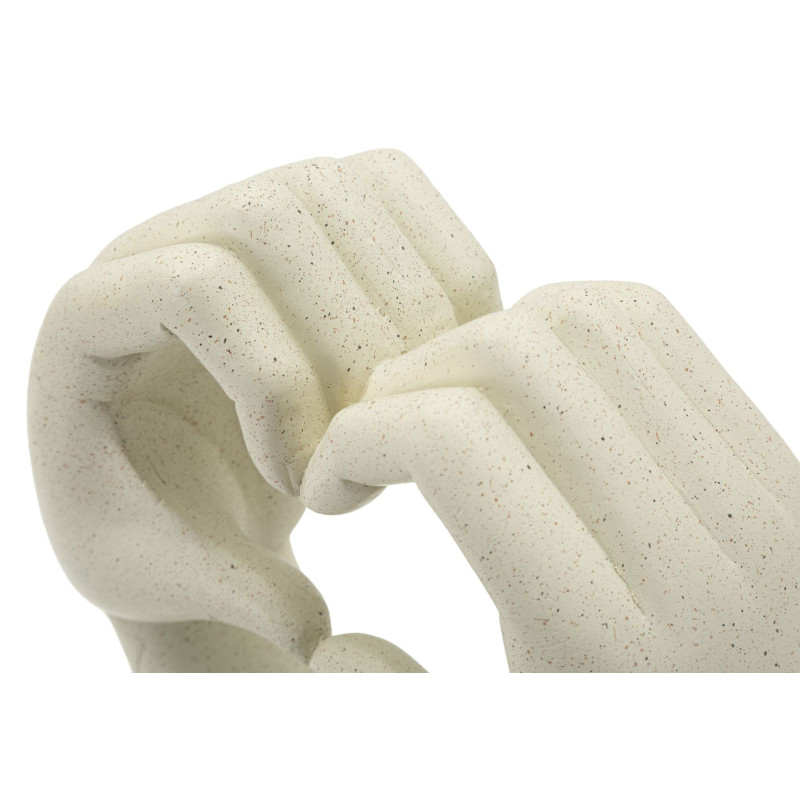 Sculpture moderne Mains Coeur Hauteur 20 cm Résine Blanc crème Stons 