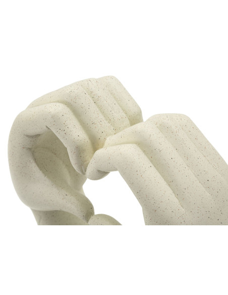Sculpture moderne Mains Coeur Hauteur 20 cm Résine Blanc crème Stons 
