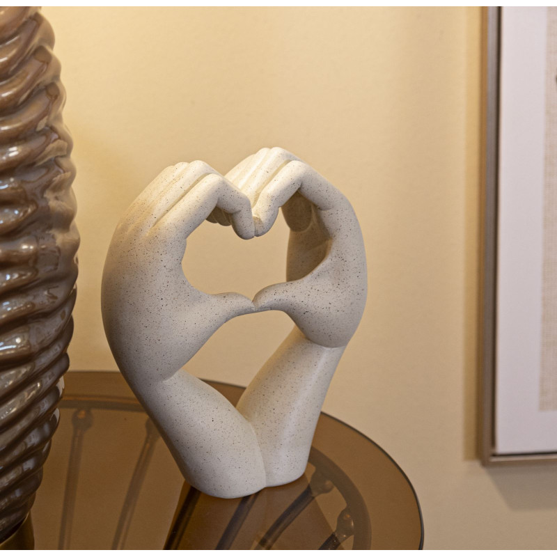 Sculpture moderne Mains Coeur Hauteur 20 cm Résine Blanc crème Stons 