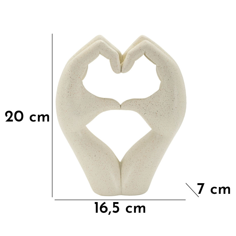 Sculpture moderne Mains Coeur Hauteur 20 cm Résine Blanc crème Stons 