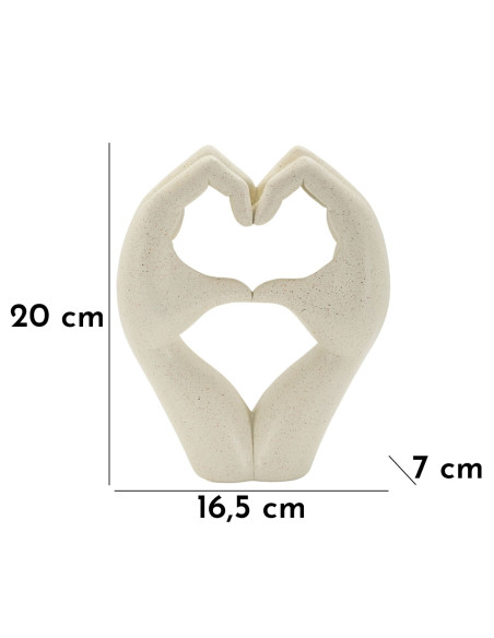 Sculpture moderne Mains Coeur Hauteur 20 cm Résine Blanc crème Stons 