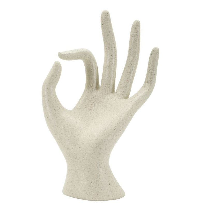 Sculpture moderne Main Ok Hauteur 24 cm Résine Blanc crème Stons 