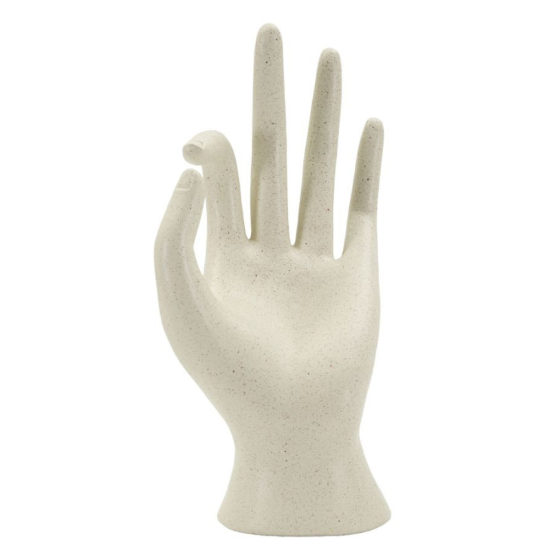 Sculpture moderne Main Ok Hauteur 24 cm Résine Blanc crème Stons 