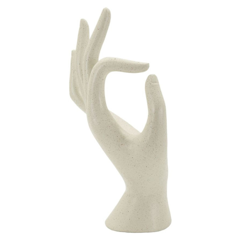 Sculpture moderne Main Ok Hauteur 24 cm Résine Blanc crème Stons 