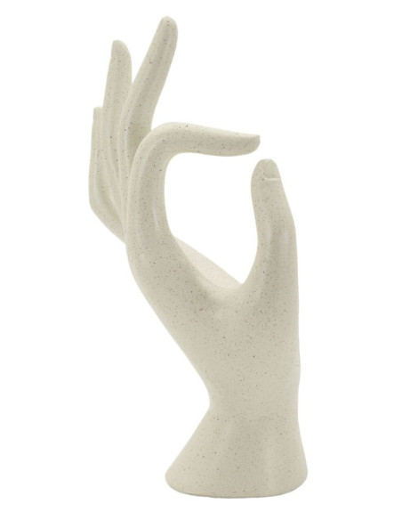 Sculpture moderne Main Ok Hauteur 24 cm Résine Blanc crème Stons 