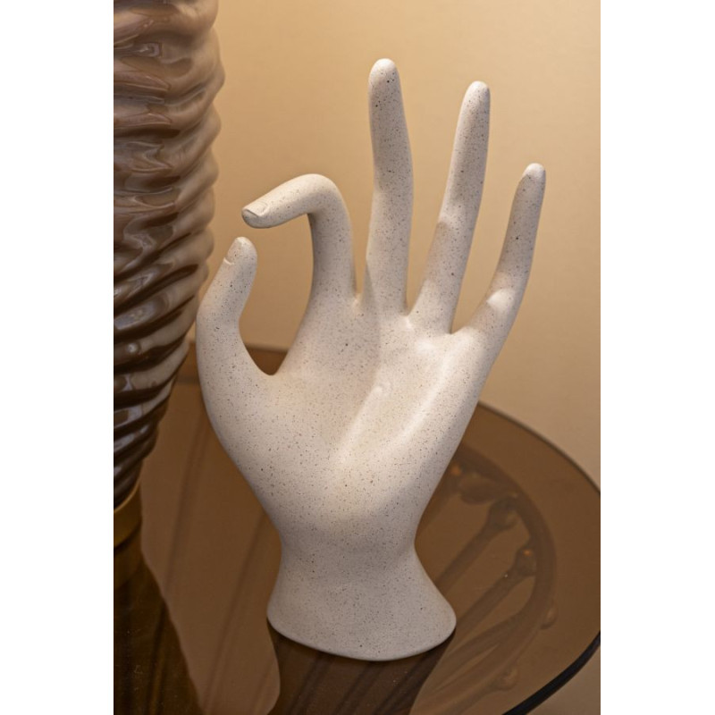 Sculpture moderne Main Ok Hauteur 24 cm Résine Blanc crème Stons 