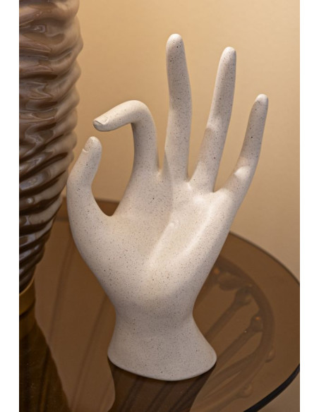 Sculpture moderne Main Ok Hauteur 24 cm Résine Blanc crème Stons 