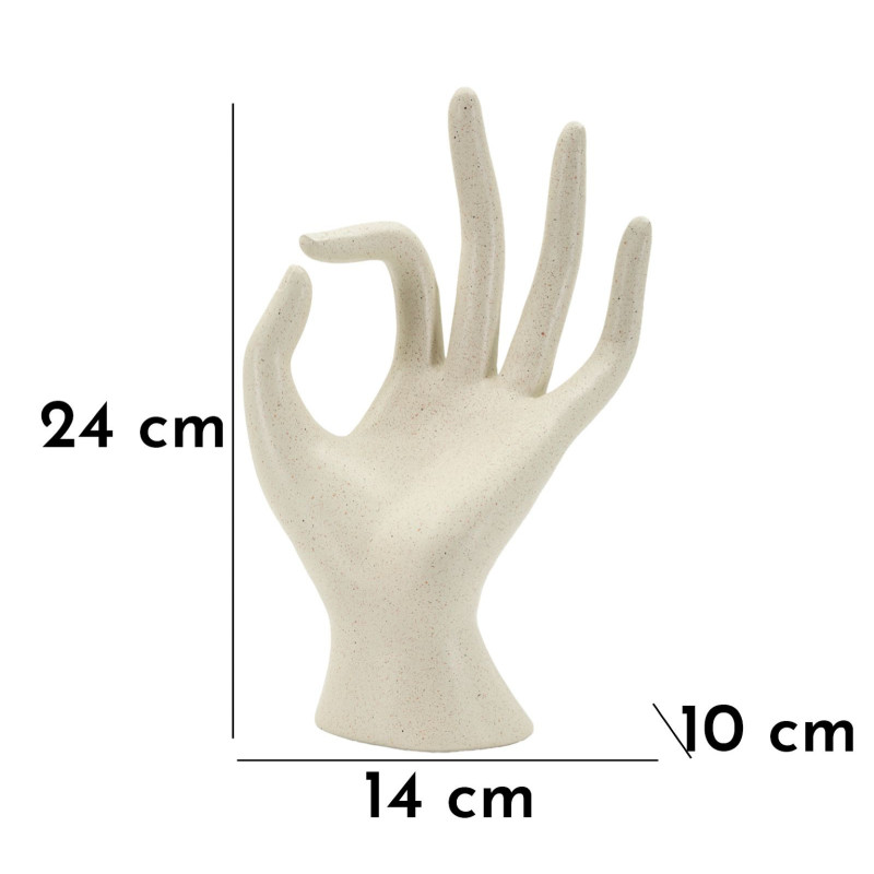 Sculpture moderne Main Ok Hauteur 24 cm Résine Blanc crème Stons 