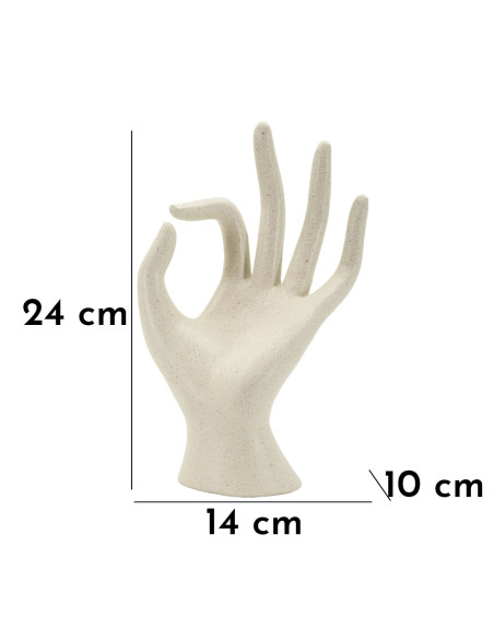 Sculpture moderne Main Ok Hauteur 24 cm Résine Blanc crème Stons 