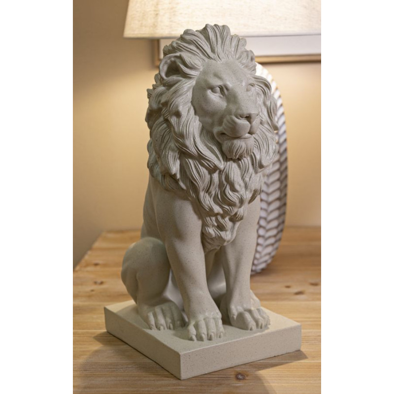 Statuette déco moderne Lion Hauteur 40 cm Résine Blanc crème Stons 