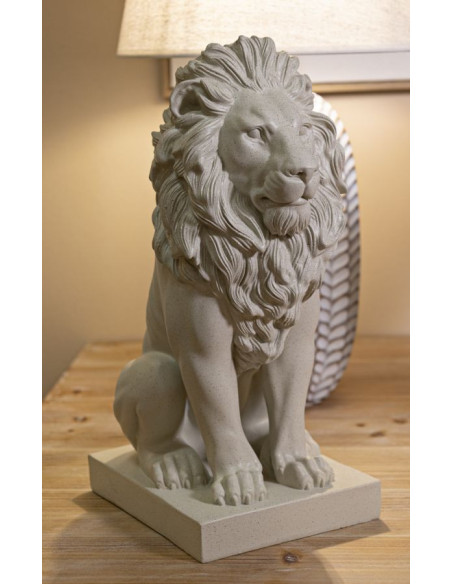 Statuette déco moderne Lion Hauteur 40 cm Résine Blanc crème Stons 