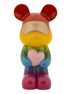 Statuette déco moderne Ourson debout Hauteur 42 cm Résine Multicolore Motif Arc en ciel Rainbow Mauro Ferretti - 1