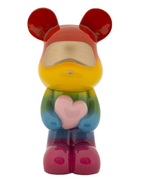 Statuette déco moderne Ourson debout Hauteur 42 cm Résine Multicolore Motif Arc en ciel Rainbow Mauro Ferretti - 1