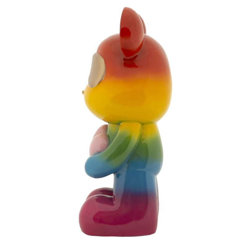 Statuette déco moderne Ourson debout Hauteur 42 cm Résine Multicolore Motif Arc en ciel Rainbow Mauro Ferretti - 3