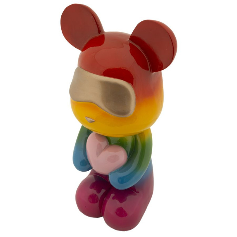 Statuette déco moderne Ourson debout Hauteur 42 cm Résine Multicolore Motif Arc en ciel Rainbow Mauro Ferretti - 6