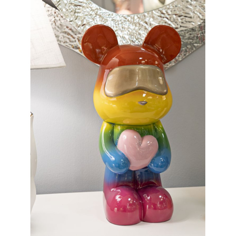 Statuette déco moderne Ourson debout Hauteur 42 cm Résine Multicolore Motif Arc en ciel Rainbow Mauro Ferretti - 7