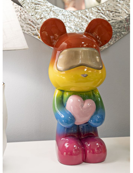 Statuette déco moderne Ourson debout Hauteur 42 cm Résine Multicolore Motif Arc en ciel Rainbow Mauro Ferretti - 7